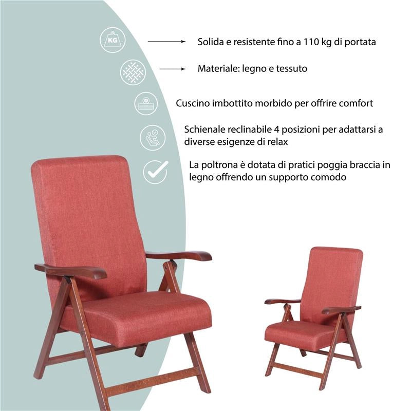 POLTRONA MIAMI CILIEGIO ARANCIO IN FAGGIO CON IMBOTTITURA POGGIATA SU CINGHIE SCHIENALE REGOLABILE 4 POSIZIONI