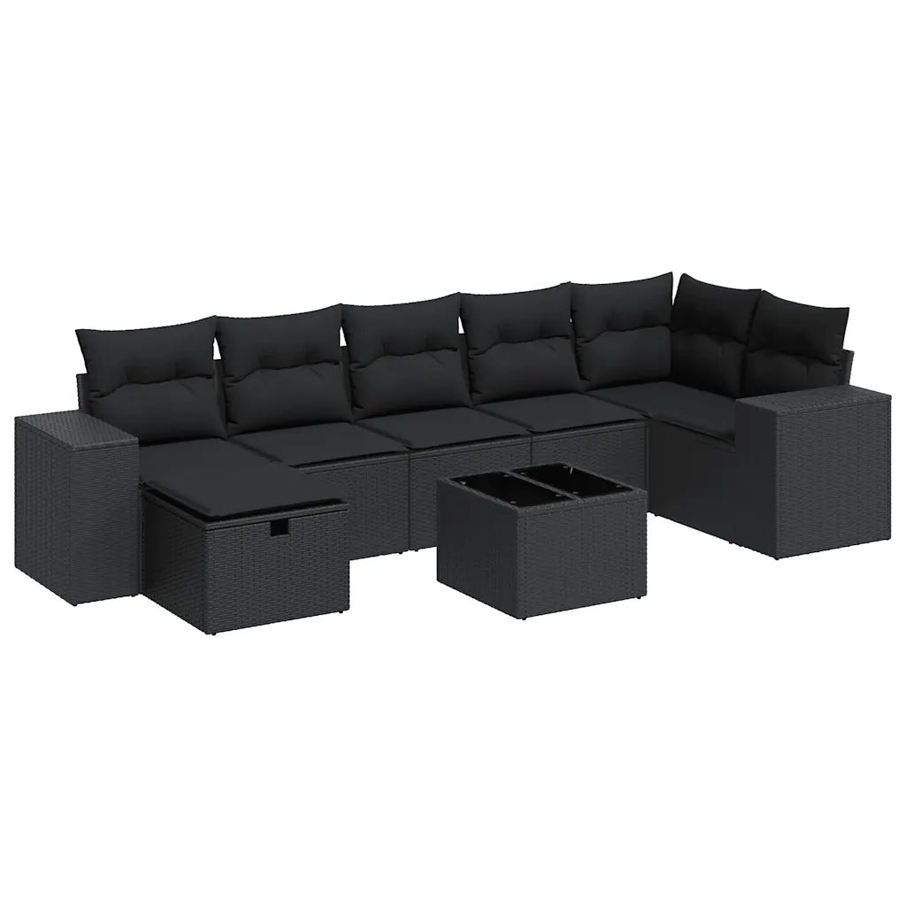 Set Divani da Giardino con Cuscini 8 pz Nero in Polyrattan