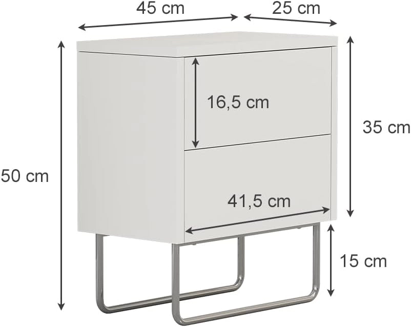 Comodino camera da letto Calvin, Bianco, 45 x 50 cm, per riporre oggetti di uso quotidiano accanto al letto