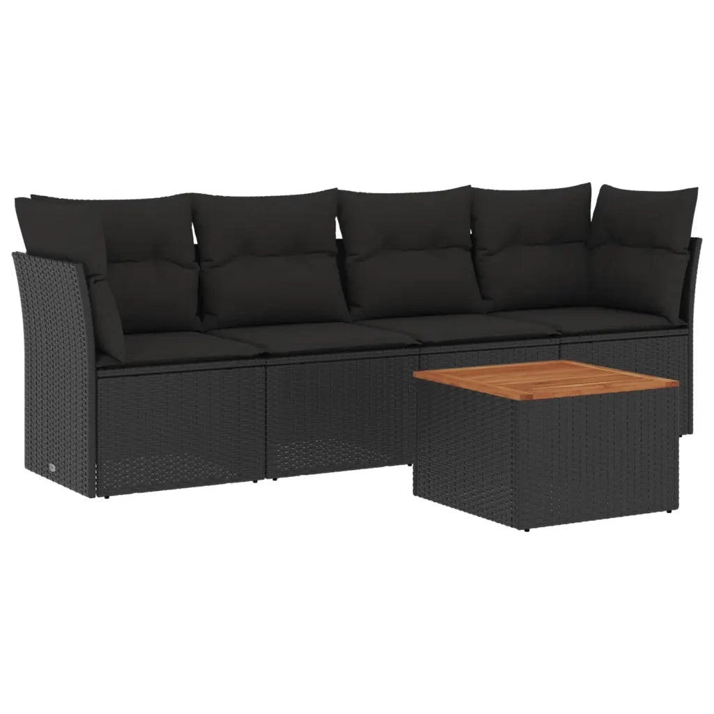 Set Divani da Giardino 5 pz con Cuscini in Polyrattan Nero 3223472