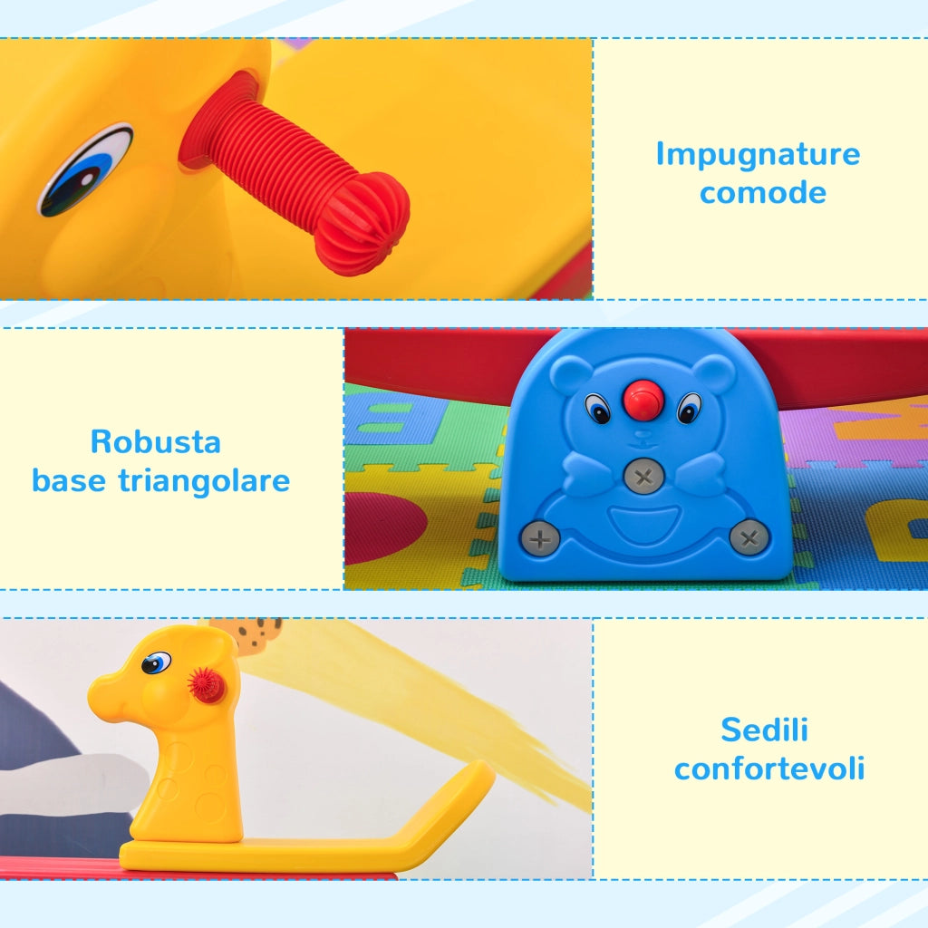EasyComfort Altalena a Bilico con Maniglie Antiscivolo per Bambini Età 1-4 Anni, Plastica HDPE Atossica, 150x32x60cm, Multicolore