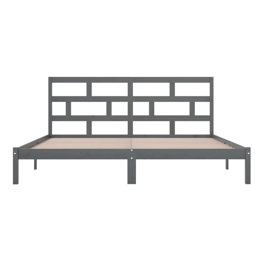 Letto matrimoniale | Letto per adulti | Giroletto Grigio in Legno Massello di Pino 200x200 cm