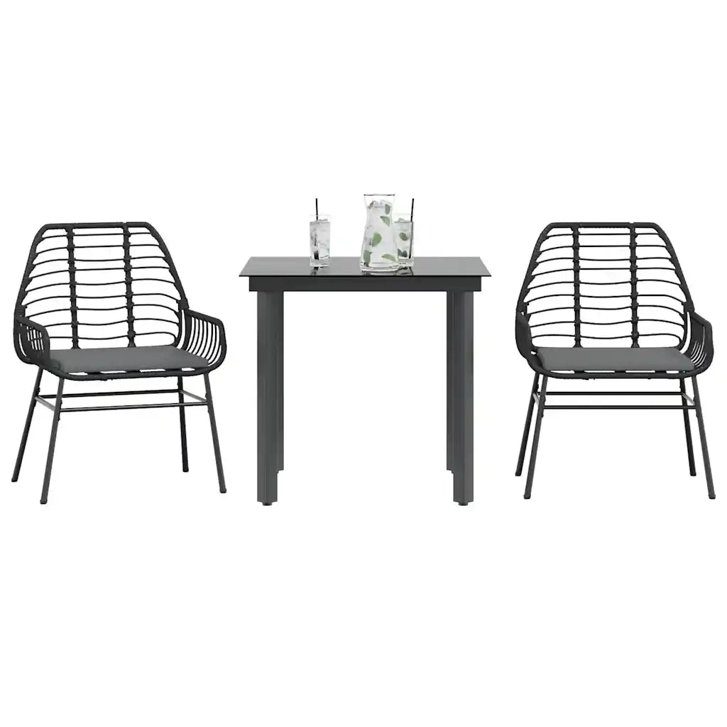 Set da Pranzo da Giardino 3 pz con Cuscini Polyrattan Vetro