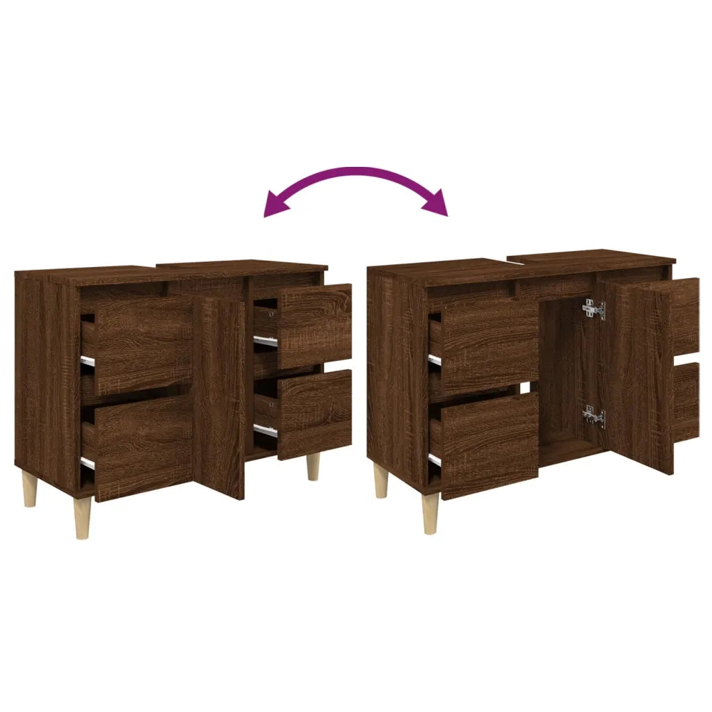 Mobile Lavabo Rovere Marrone 80x33x60 cm in Legno Multistrato 821275