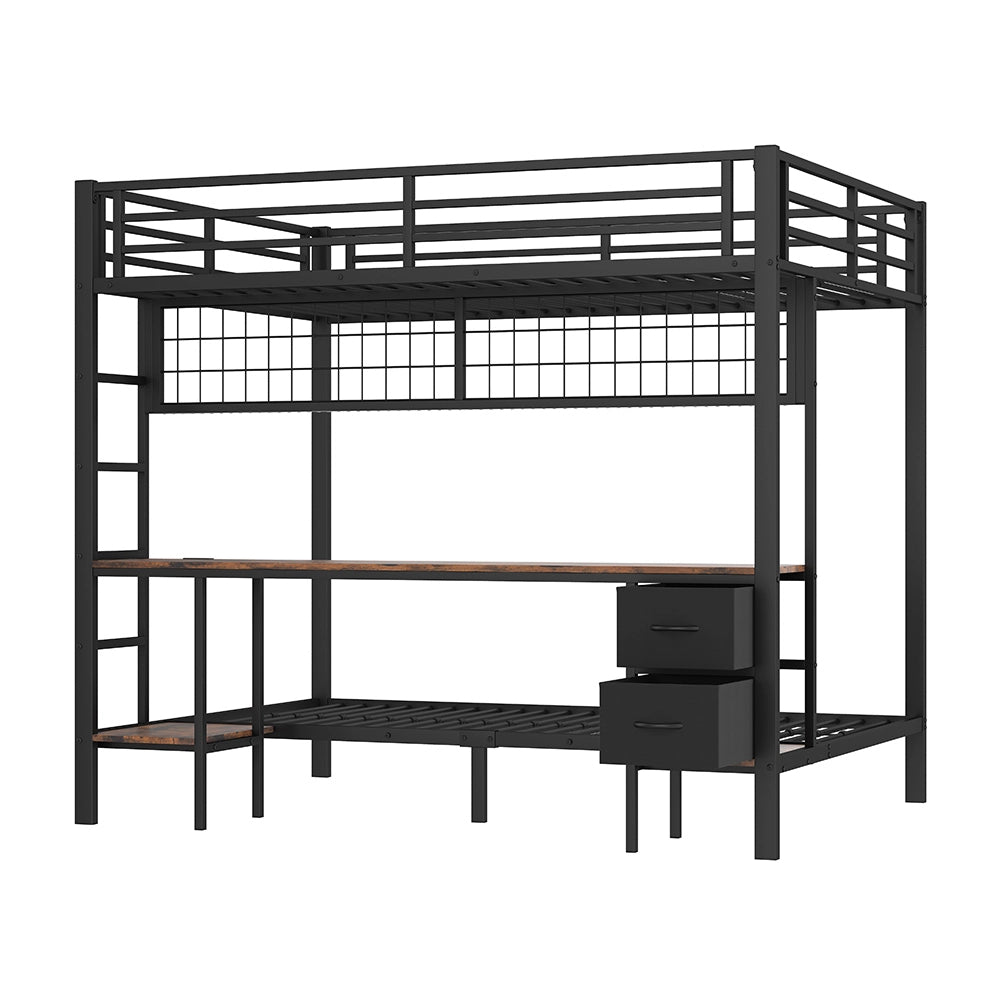 Letto mezzanino 90+140x200cm - Xylo - nero, USB, LED multifunzione