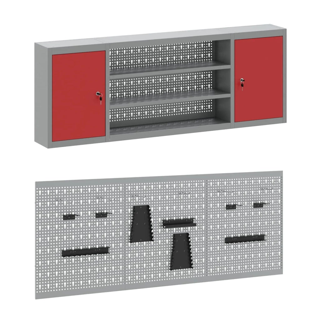 Mobile da lavoro 8 pcs Rosso Legno ingegnerizzato e acciaio 3321461