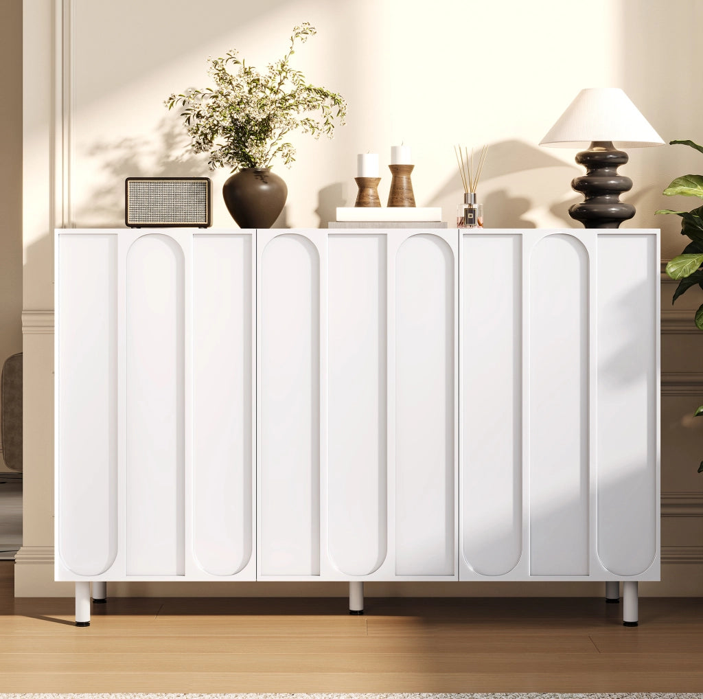 Mobile Sideboard e Scarpiera 2-in-1 in PB e MDF con 3 Ante, Ripiani Regolabili e Piedini in Metallo