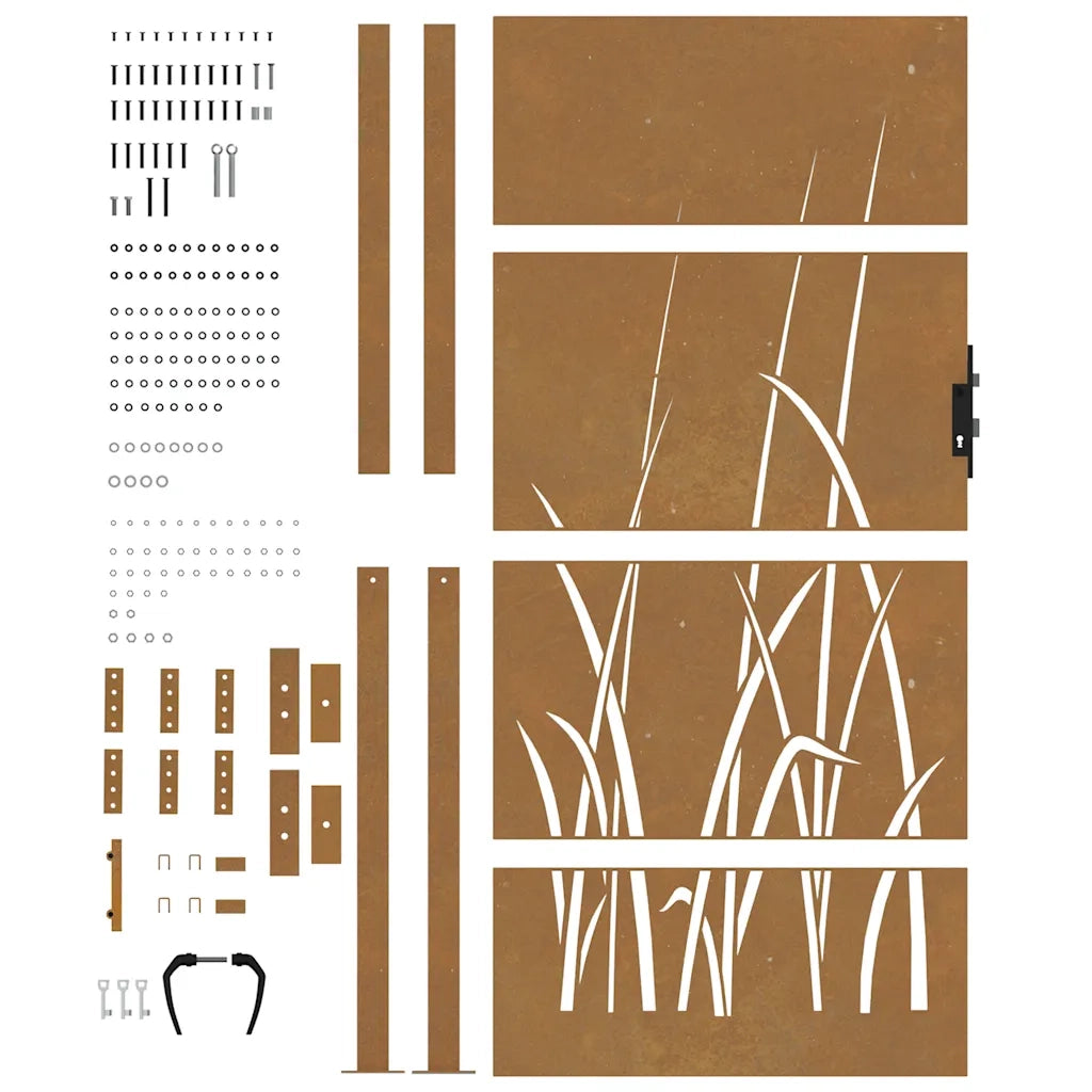 Cancello da giardino 100x175 cm in acciaio Corten con design erba 153230