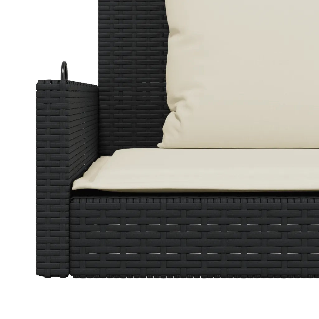 Panca a Dondolo con Cuscini-Sgabello-Panca da esterno Nera 119x56x48 cm in Polyrattan