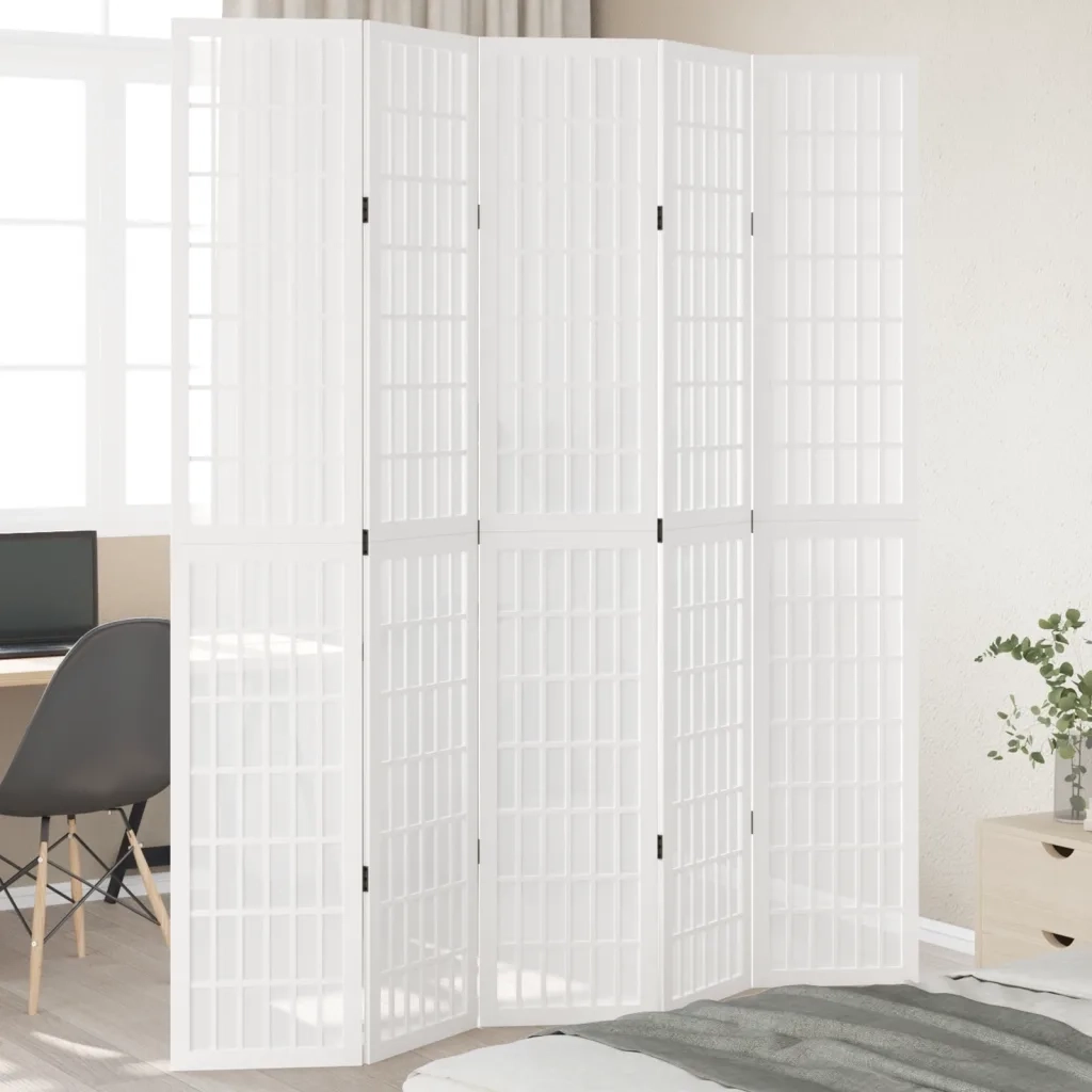 Divisorio Ambienti | Divider per stanze | Paravento 5Pannelli Bianco Legno Massello di Paulownia