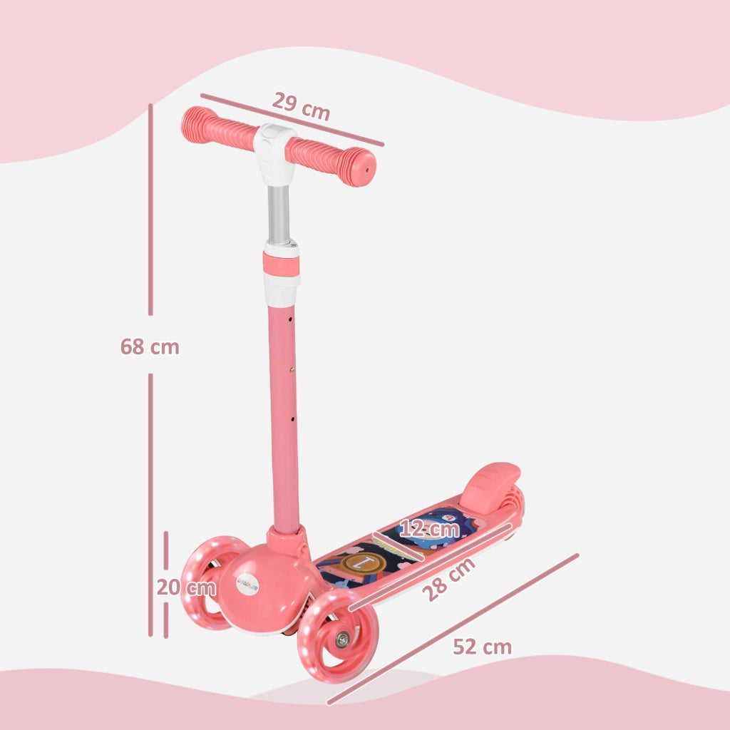 Pattinino Bambini 3 Ruote LED ¨C zephmum ¨C Rosa 52x29x63-76 cm