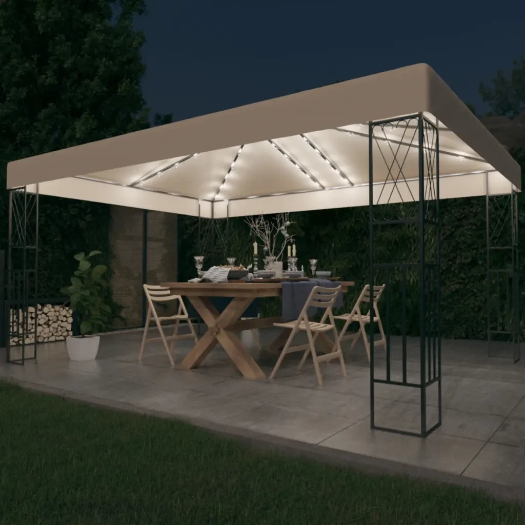 Gazebo con Stringa di Luci LED 3x4 m in Tessuto Crema cod mxl 66257
