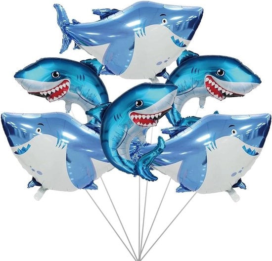 Balloon haai grande - Folieblu blu - Decorazione per bambini per festa - 6 pezzi - Oceaanthema
