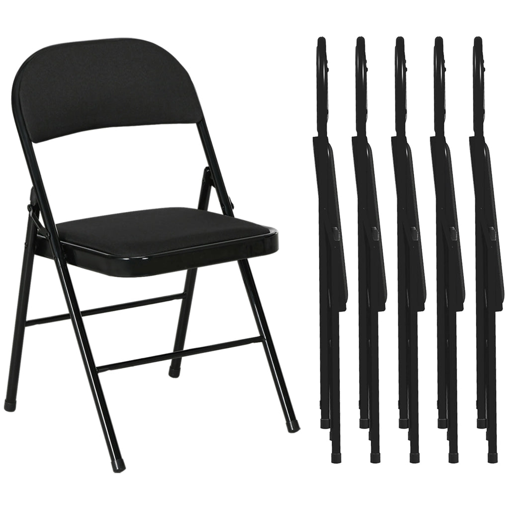 Set 6 Sedie Pieghevoli con Seduta Imbottita e Struttura in Acciaio Nero
