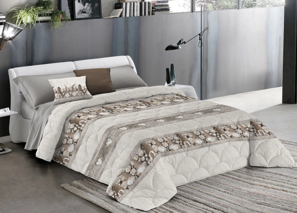Trapunta Piumone Invernale Linea Pensieri Delicati Disegno Gnomi - Singolo - Beige