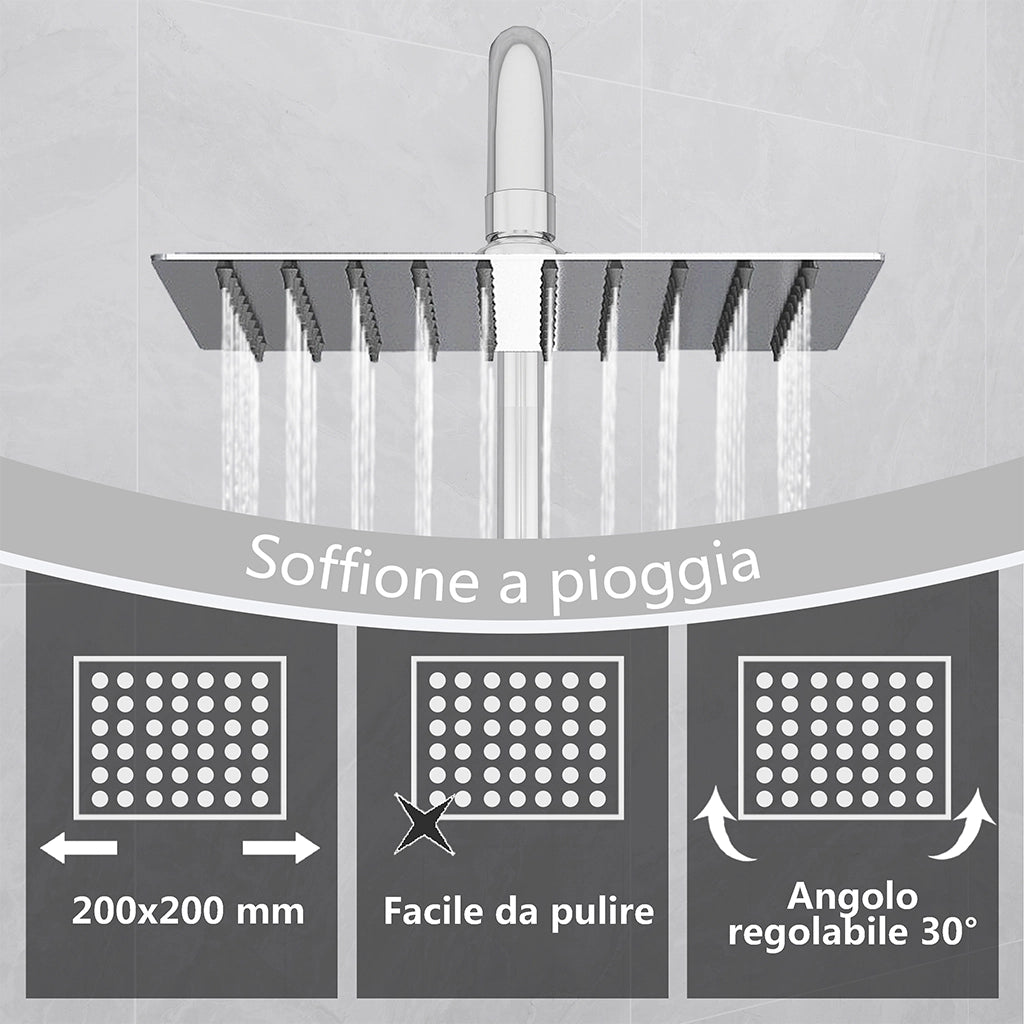 AICA Colonna Doccia con Miscelatore Termostatico, Set Doccia con Soffione Quadrato 20cm e 108mm Doccetta Cromo