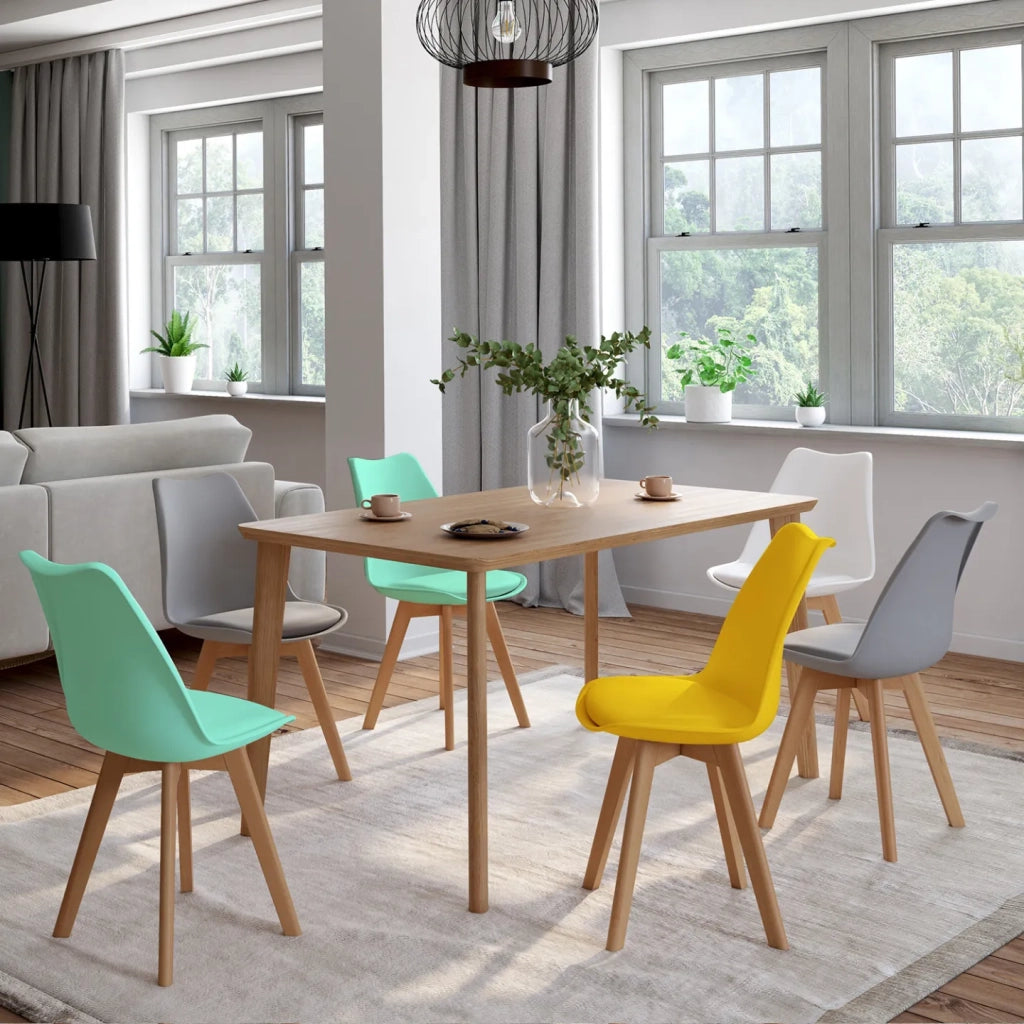 IDMarket - Set di 6 sedie scandinavo giallo pastello, bianco, gris chiaro x2, verde x2 SARA