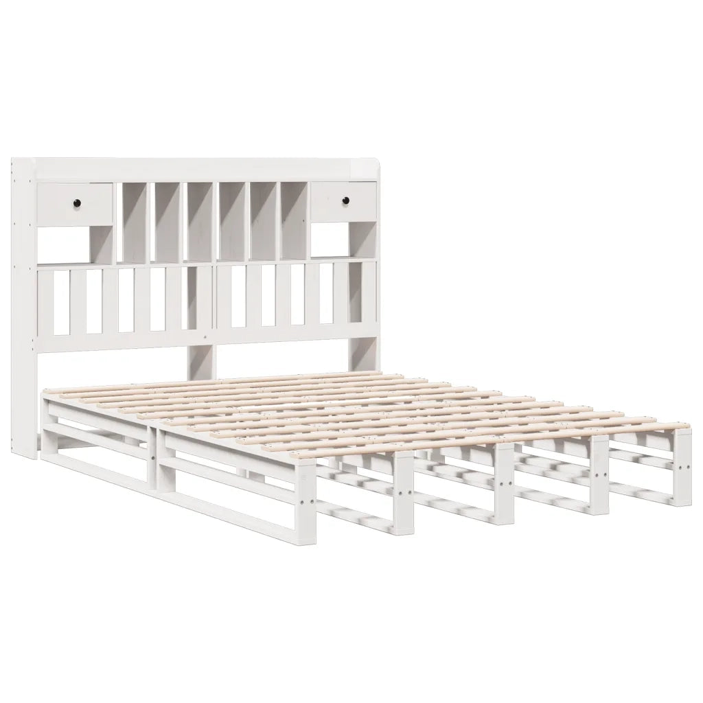 Letto Libreria senza Materasso-Struttura Letto con contenitore Bianco 150x200 cm Legno di Pino 986123