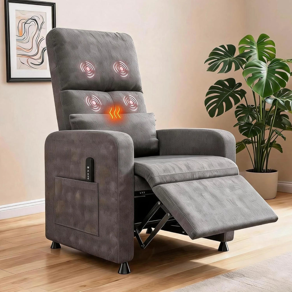 Poltrona Reclinabile Elettrica; Sedia Massaggiante 90°-165°; Poltrone Relax Elettriche con Riscaldamento; 4 Punti Massaggio; 2 Memorie Di Posizione; Poggiapiedi; Tasche Laterali;Portata 180kg; Grigio