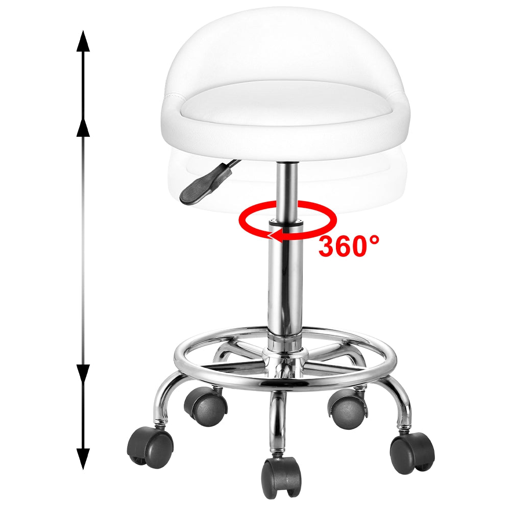 Sgabello Seduta imobottita e Schienale Basso con Ruote Base Acciaio 360 Bianco