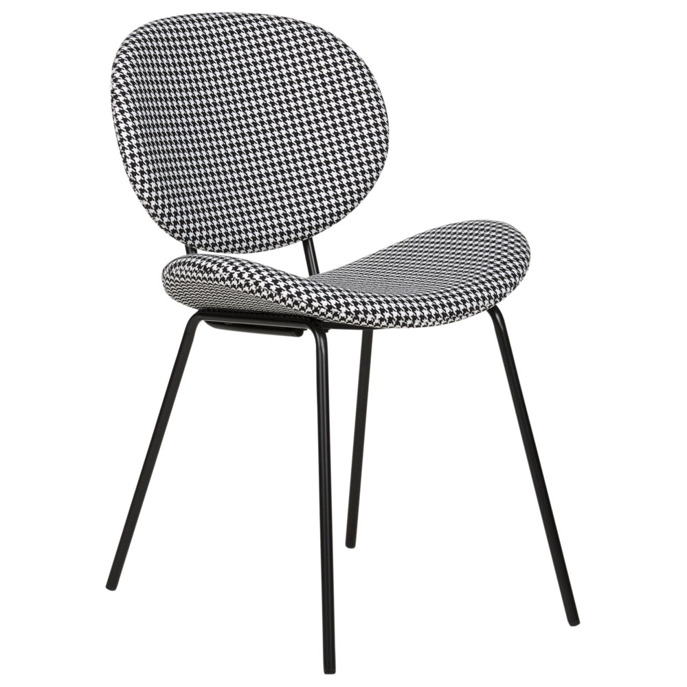 Set di 2 sedie in tessuto bianco e nero con gambe nere e senza braccioli design contemporaneo e retrò Sedute per la sala da pranzo
