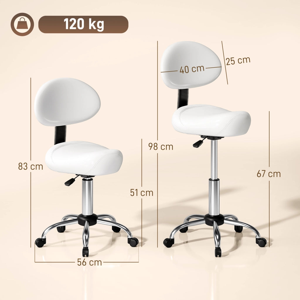 Sgabello Girevole con Schienale e Ruote ¨C zephmum ¨C 50x50x83-98cm Bianco