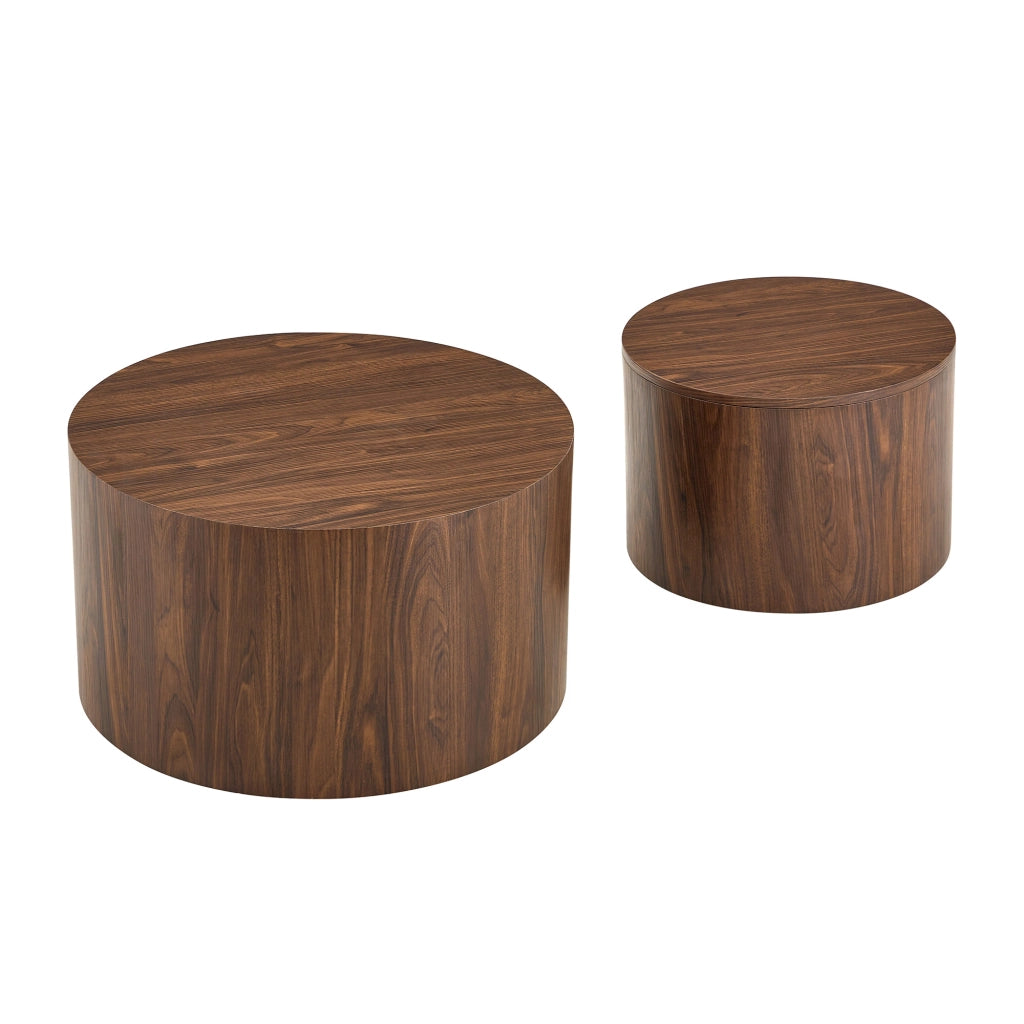 Set di 2 tavolini da salotto rotondi con vano contenitore, effetto legno, MDF, diametri ca. 62,8 cm e 44 cm