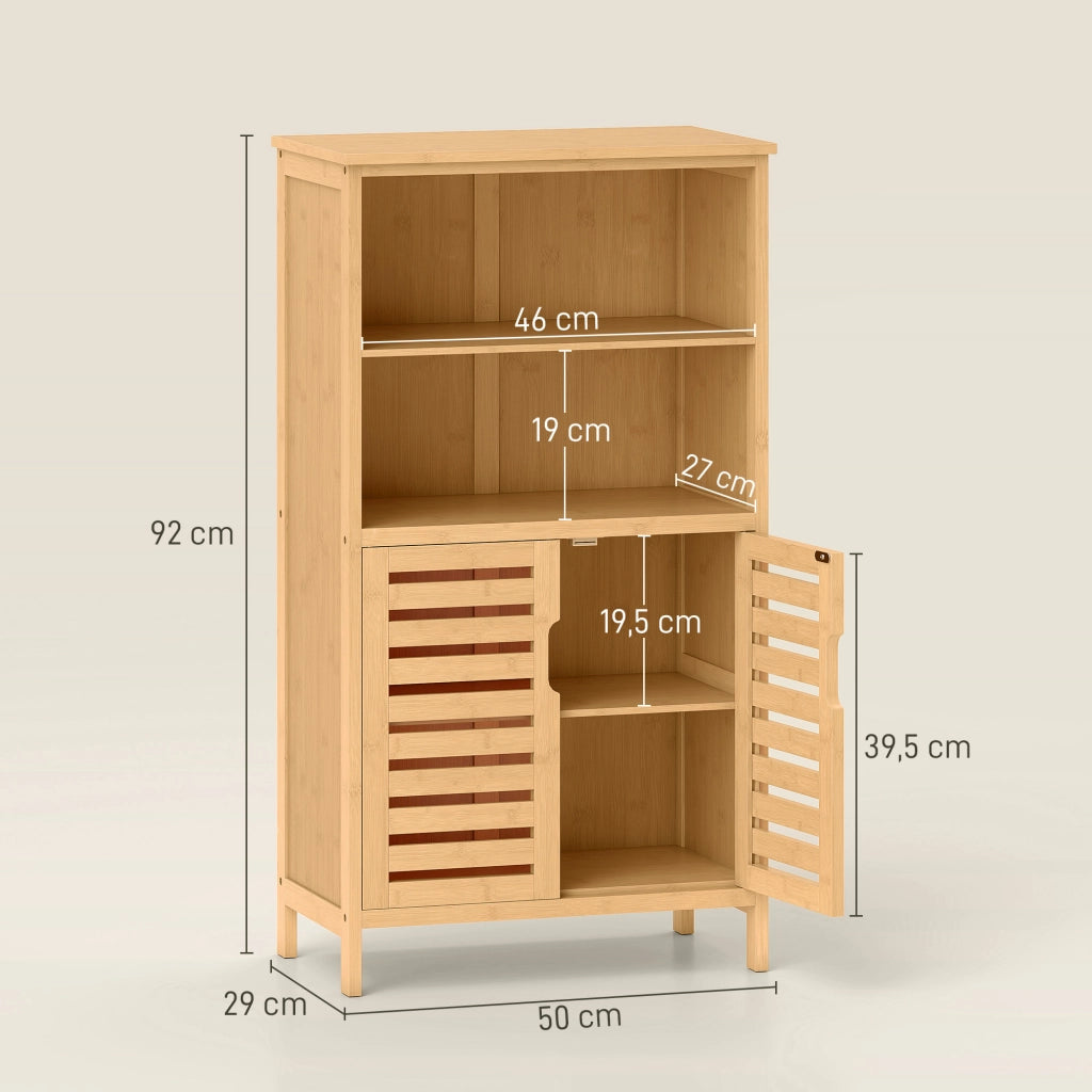 Mobiletto da bagno con ante e ripiani ¨C zephmum ¨C legno naturale 50x29x92 cm