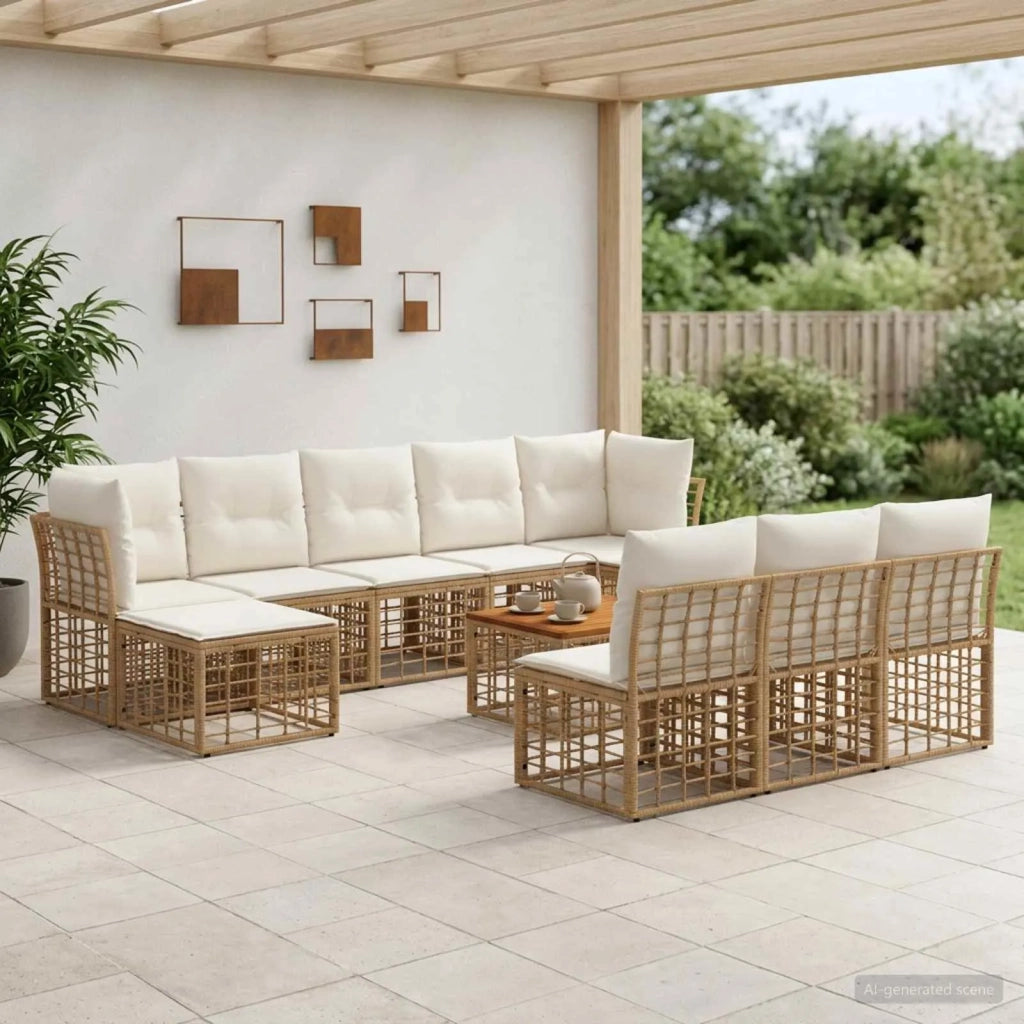 Set di divani da esterno 11 pcs Naturale e Bianco Crema 3437564
