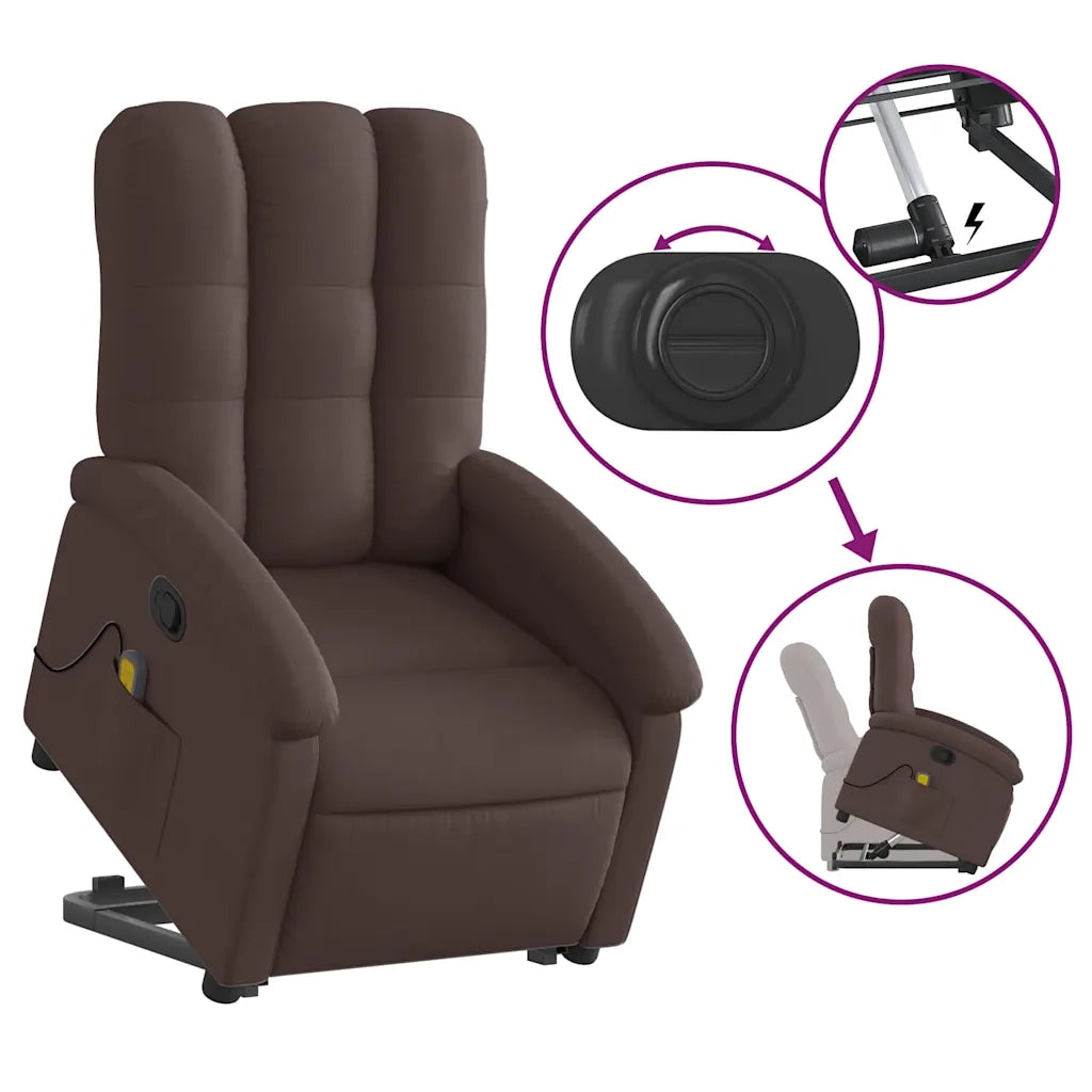 Poltrona | Sedia Relax Alzapersona Massaggi Reclinabile Marrone Scuro Tessuto