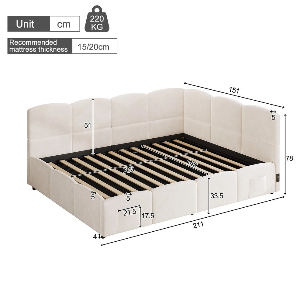 Letto Imbottito Contenitore Singolo 140x200 ¨C Xylo ¨C Velluto Beige con Rete a Doghe