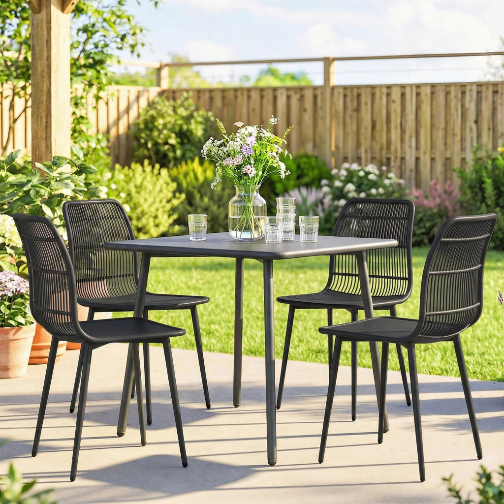 Sedie da Pranzo per Esterni Set da 4, Sedie da Giardino con Schienale Fessurato, Nero