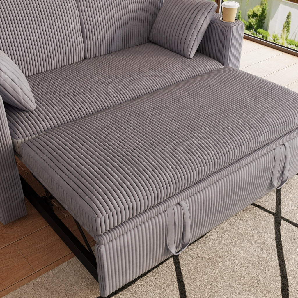 Poltrona letto 3 in 1 - con schienale regolabile; USB e portabicchieri - in corduroy grigio