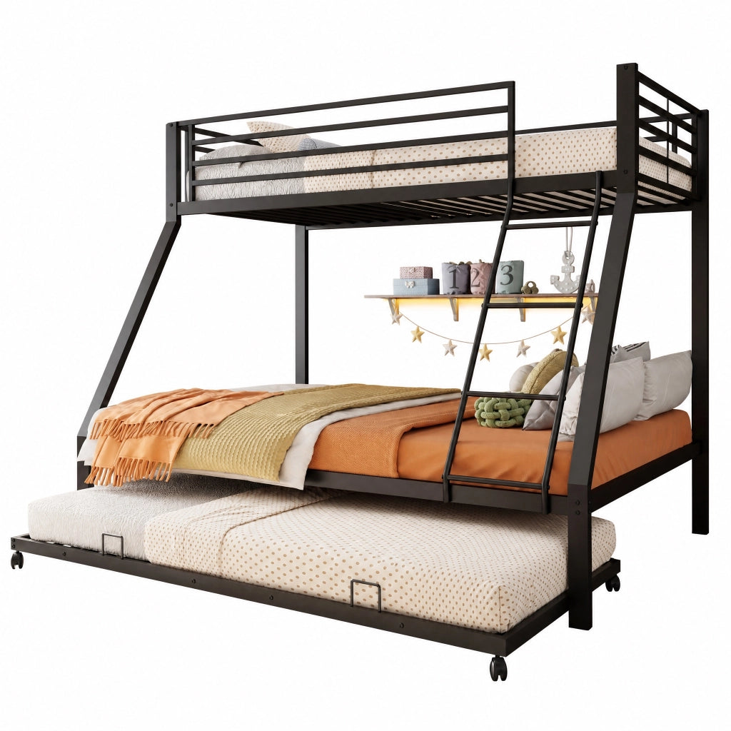 Letto a castello 90×200 cm e 140×200 cm con letto estraibile 90×190 cm; scala e barriera; senza materasso