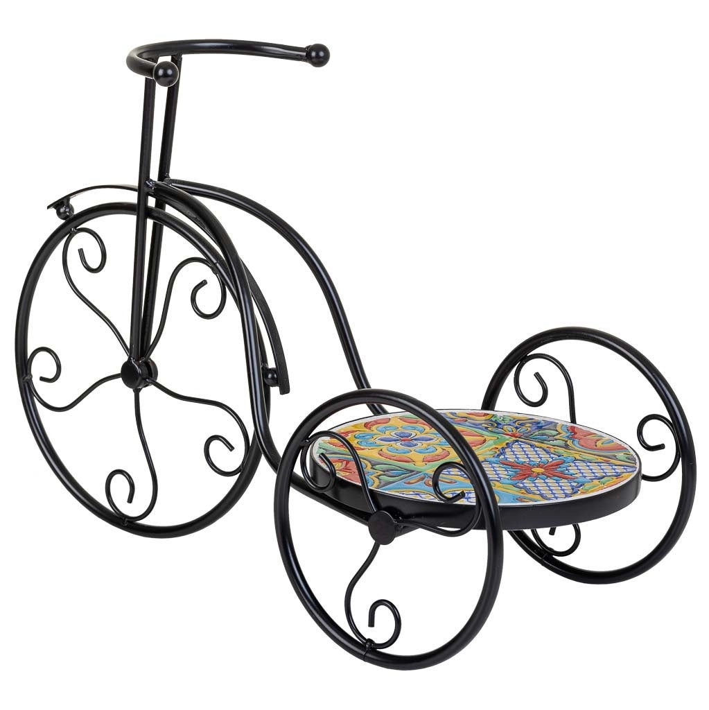 Portavaso bici in mosaico e metallo Multicolore 53x23,5x36h