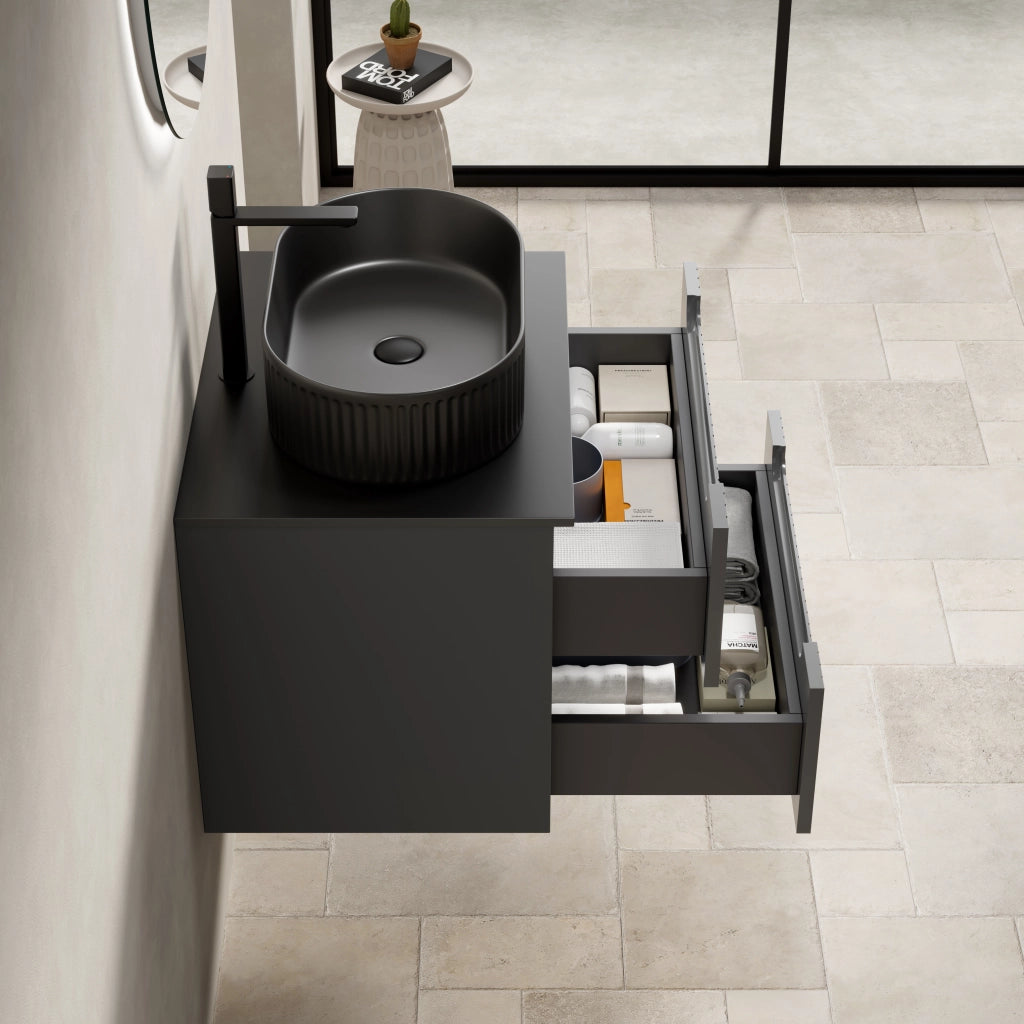 Mobile bagno sospeso con 2 cassetti soft close e lavabo ovale per bagno; 60×46×62.2 cm; grigio scuro