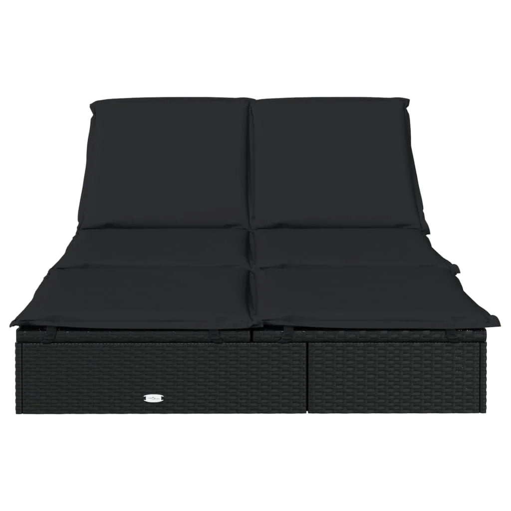 Lettino prendisole sedia a sdraio lettino prendisole letto da giardino mobili da giardino mobili da esterno a 2 posti con cuscini resina intrecciata nera 02_0012946