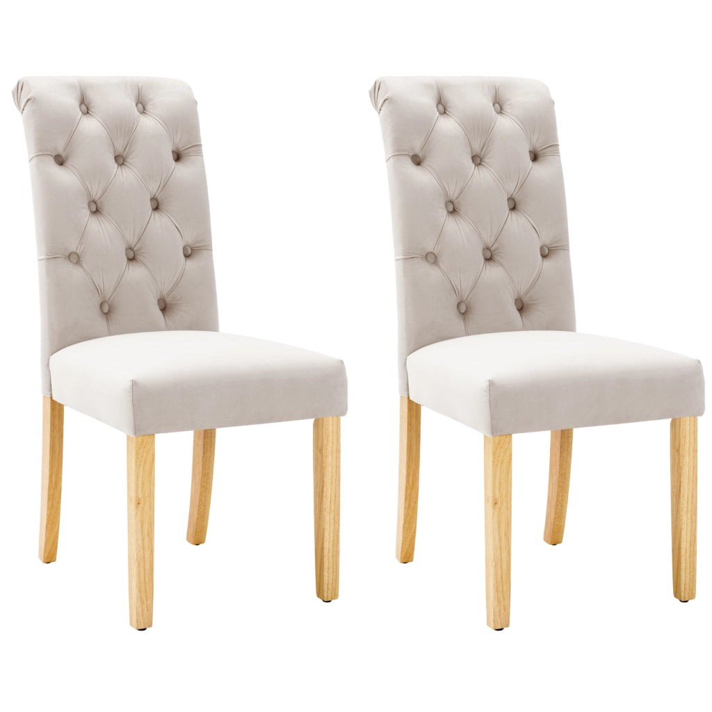 Sedie da sala da pranzo set da 2 con schienale curvo imbottitura confortevole gambe in rovere massello velluto beige