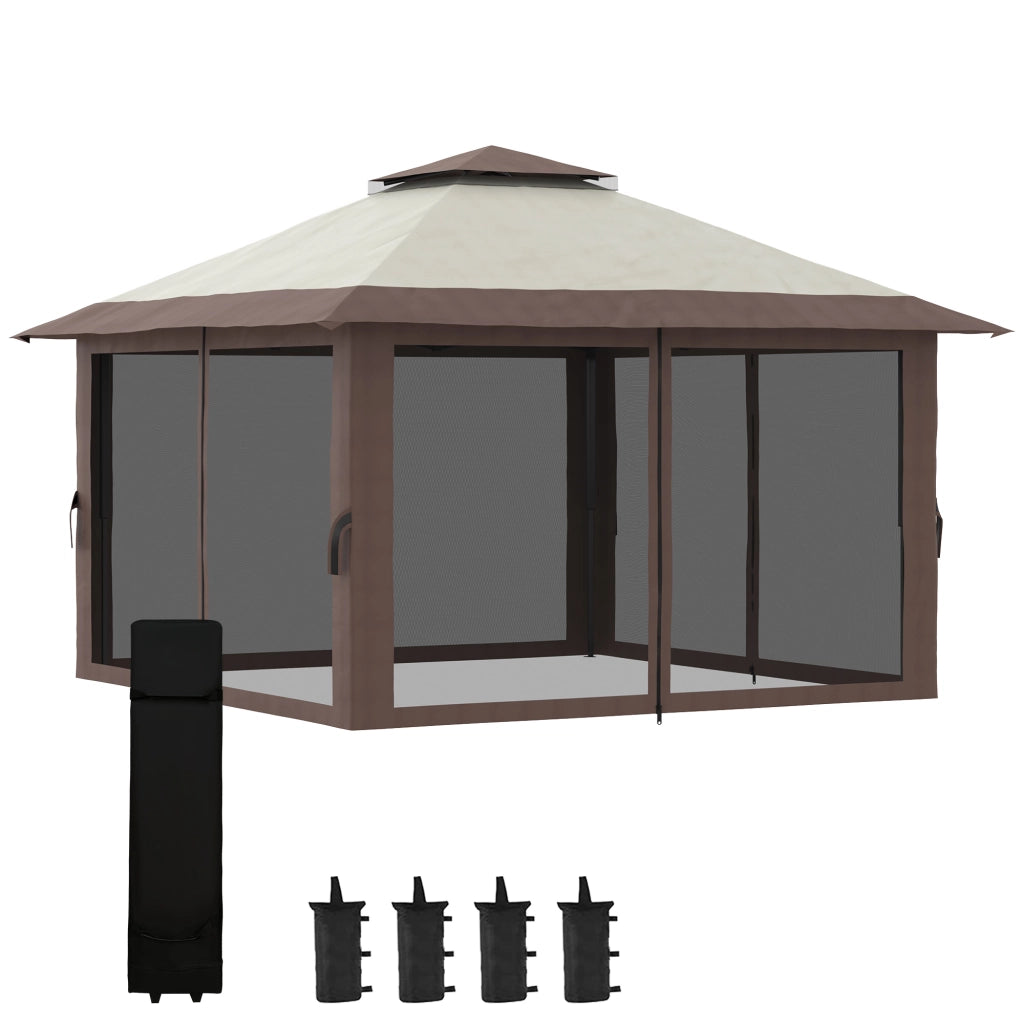 Gazebo Pieghevole con Zanzariera ¨C zephmum ¨C Metallo e Tessuto Oxford Beige 4x4 m