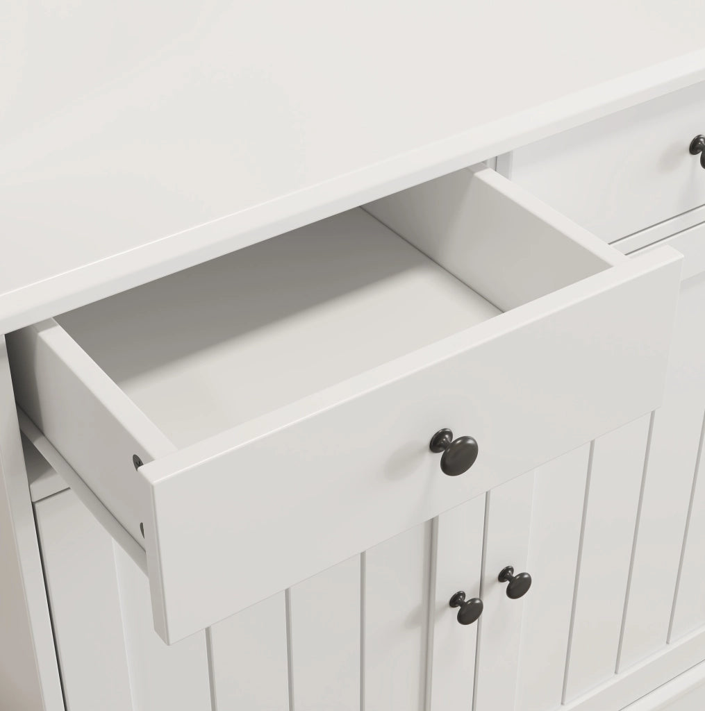 Credenza alta 120x40x191 cm con prese e USB, bianca