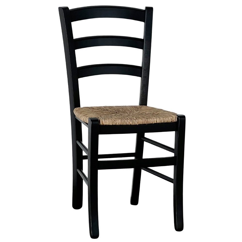 Sedia da sala da pranzo legno venezia nero con seduta in paglia