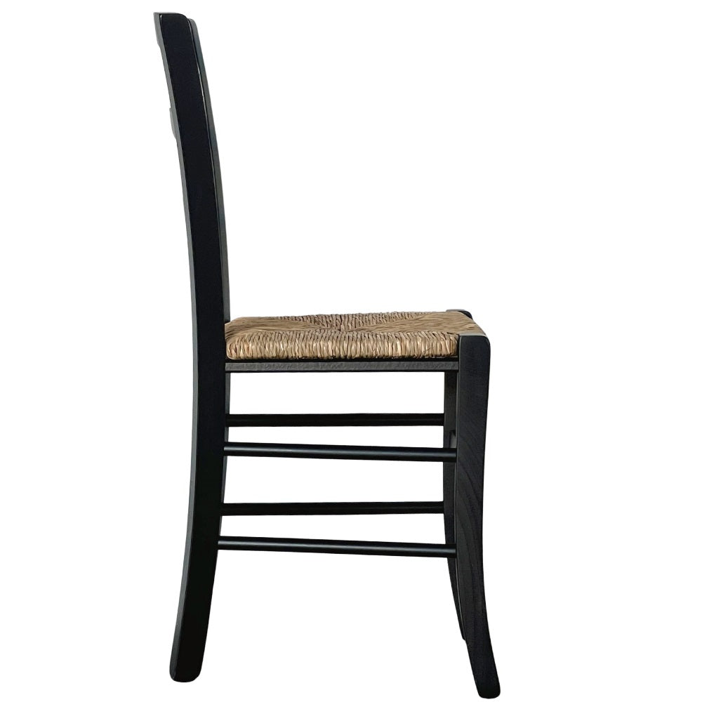 Sedia da sala da pranzo legno venezia nero con seduta in paglia