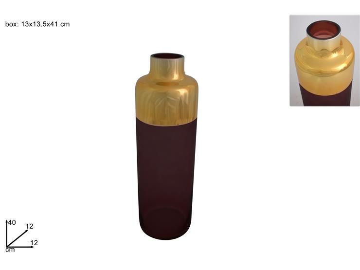 VASO VETRO 40CM MELANZANA/ORO