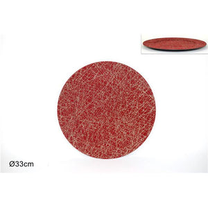 SOTTOPIATTO 33CM ROSSO GLITTERATO CON ORO ROSA