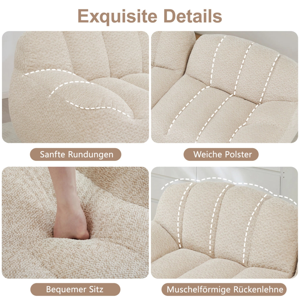 Divano modulare 4 posti con ottomana 366x165x79 cm in fleece granulato beige bianco