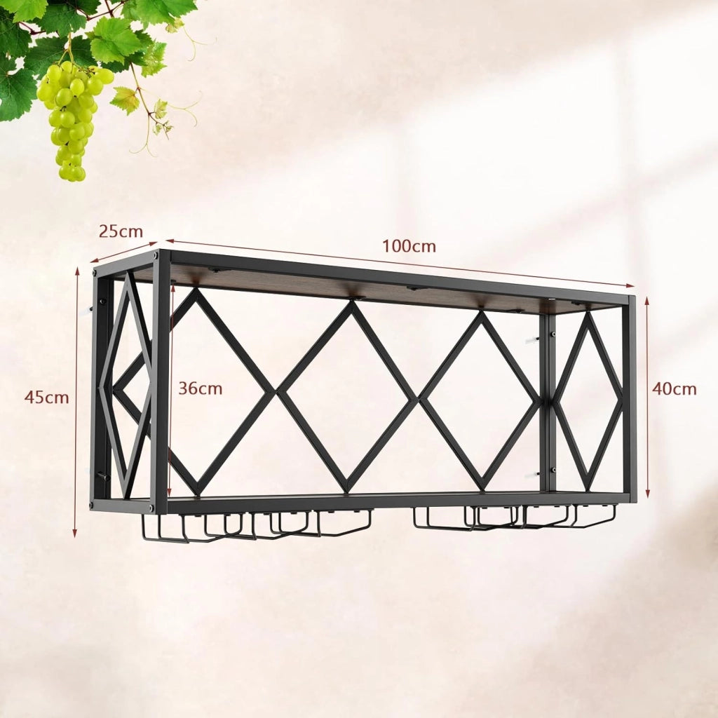 Scaffale Per Vino a Parete Con Supporto In Vetro, Scaffale Per Bottiglie a 2 Livelli, Portabottiglie Da Parete In Metallo, Per Bottiglie Di Vino, Industriale, 100 x 25 x 45 cm