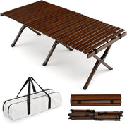Tavolo Pieghevole da Esterno, Tavolo da Picnic da Campeggio in Bambù, per 4-6 Persone, Tavolo Portatile con una Borsa, la Portata di 50kg, 122 x 60 x 43,5cm (Brown)