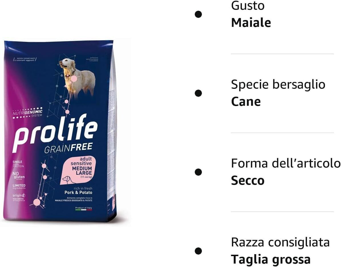 Confezione 2x10kg maiale e patate - prolife - Grain Free Adult Sensitive M/L