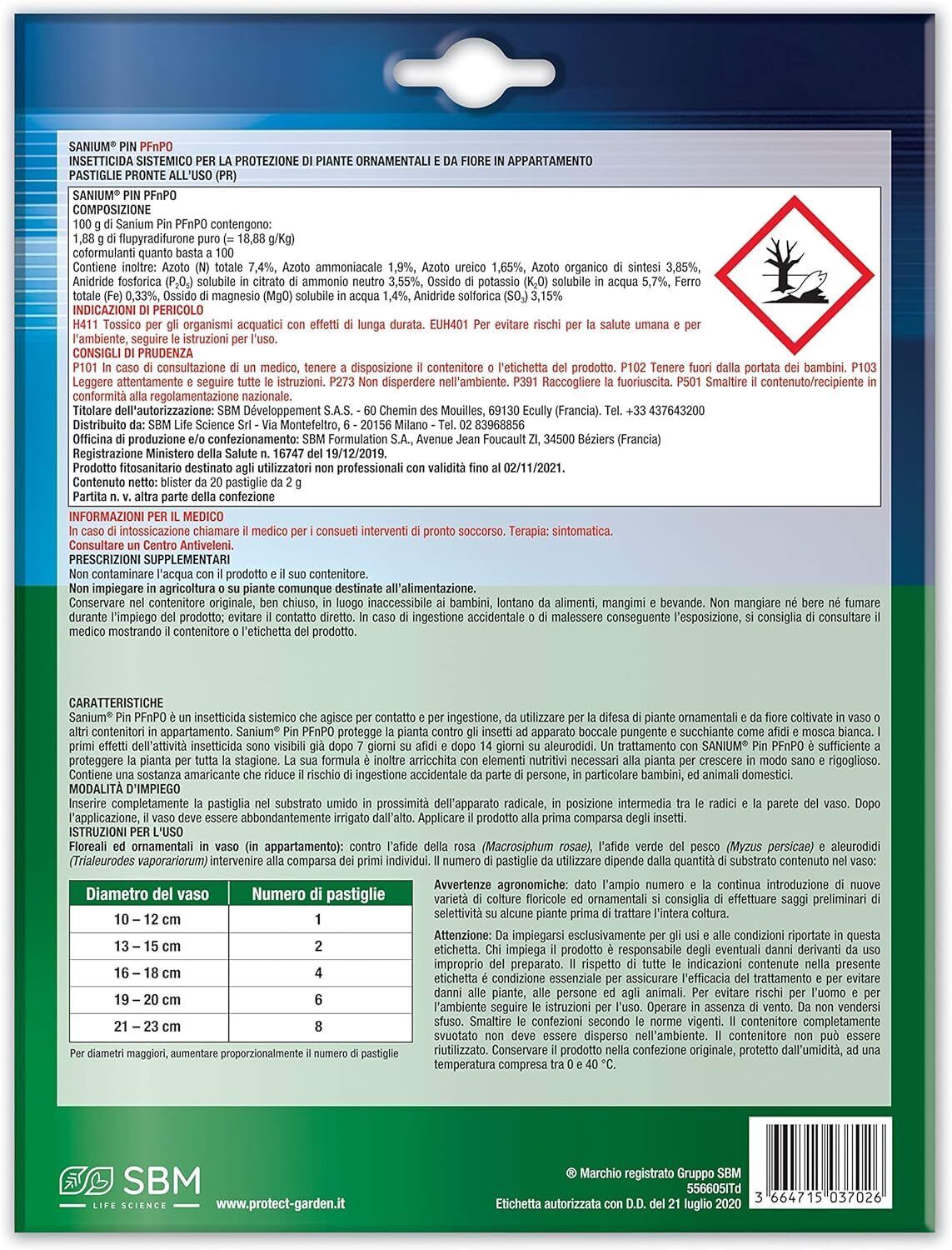 Protect Garden Sanium Pin PFnPO, Insetticida Sistemico in Pillole. Elimina Af...