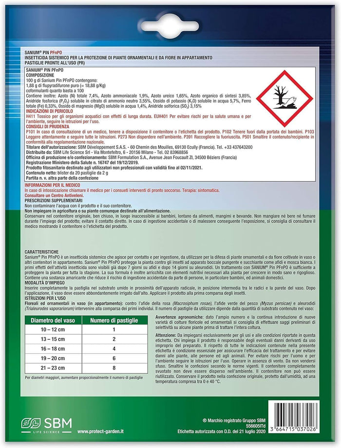 Protect Garden Sanium Pin PFnPO, Insetticida Sistemico in Pillole. Elimina Af...